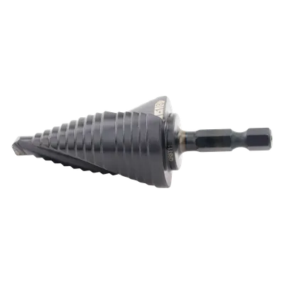 Broca Escalonada 12 en 1 / Revestimiento TiAlN / Perforación 2-3 cm / Doble Acanaladura Espiral / Vástago Hexagonal 1/4'' / Liberación Rápida