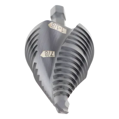 Broca Escalonada 12 en 1 / Revestimiento TiAlN / Perforación 2-3 cm / Doble Acanaladura Espiral / Vástago Hexagonal 1/4'' / Liberación Rápida