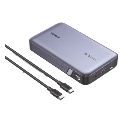 Power Bank / 20000mAh / 100W Max / 3 Salidas USB-C + USB-A / PD 3.0 / QC3.0 / Pantalla Inteligente / Carcasa Ignífuga / Gris
