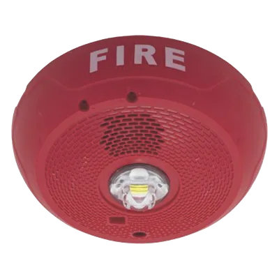 Sirena con Estrobo LED / 2 Hilos / Techo / 24 Vcd / Candela Seleccionable hasta 177 cd / Puntos de Prueba DVM / Color Rojo