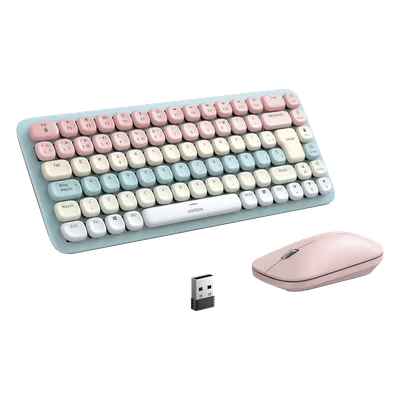 Paquete de Teclado y Mouse | 85 teclas en Español | Bluetooth y 2.4GHz | Mouse Ambidiestro | Sensor de DPI ajustable | Efectos de Iluminación del Teclado | Amplia compatibilidad | Color Rosa.