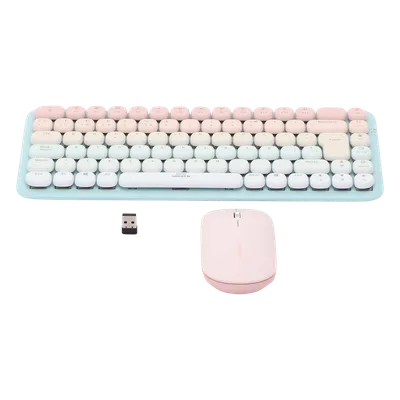 Paquete de Teclado y Mouse | 85 teclas en Español | Bluetooth y 2.4GHz | Mouse Ambidiestro | Sensor de DPI ajustable | Efectos de Iluminación del Teclado | Amplia compatibilidad | Color Rosa.