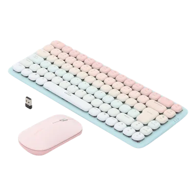 Paquete de Teclado y Mouse | 85 teclas en Español | Bluetooth y 2.4GHz | Mouse Ambidiestro | Sensor de DPI ajustable | Efectos de Iluminación del Teclado | Amplia compatibilidad | Color Rosa.