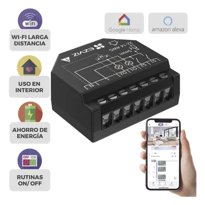 Relevador Wi-Fi Inteligente / 2 Salidas para Apagadores / Control de Iluminación / Registro de Consumo / 100-240 VCA