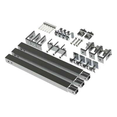 Caja de accesorios de aluminio anodizado / Montaje techo / Arreglo 1x4 / Inclinación 20-45° / Resistencia viento 136 km/h / 21.3 kg