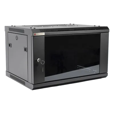 Gabinete de Pared / 6UR / 450mm (1.48 ft) Profundidad / Cristal Templado / 60kg Carga / Acero Negro