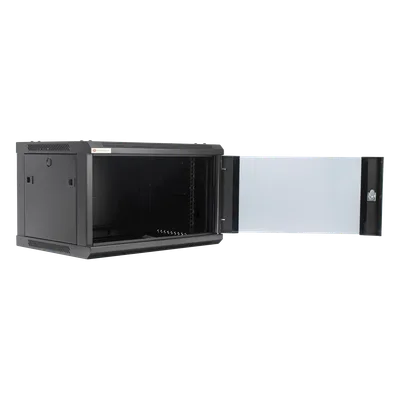 Gabinete de Pared / 6UR / 450mm (1.48 ft) Profundidad / Cristal Templado / 60kg Carga / Acero Negro