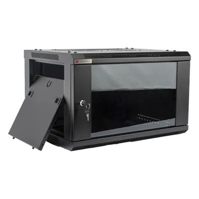 Gabinete de Pared / 6UR / 450mm (1.48 ft) Profundidad / Cristal Templado / 60kg Carga / Acero Negro
