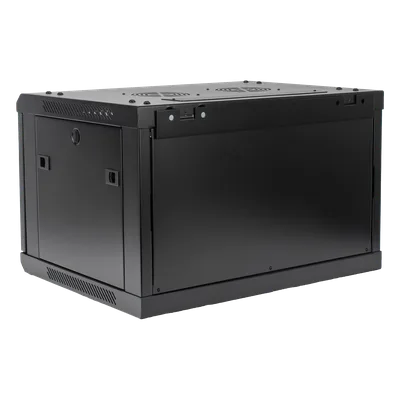 Gabinete de Pared / 6UR / 450mm (1.48 ft) Profundidad / Cristal Templado / 60kg Carga / Acero Negro