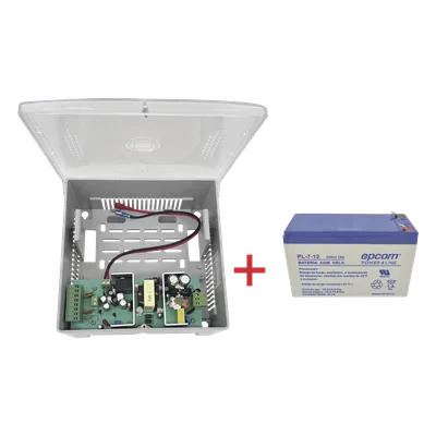 Fuente de Alimentación con Batería de Respaldo / 4 Salidas 1.25 A / Salida Ajustable 11-15 VCC 5 A / Entrada Universal 96-264 VCA / Batería AGM 12 V 7 Ah