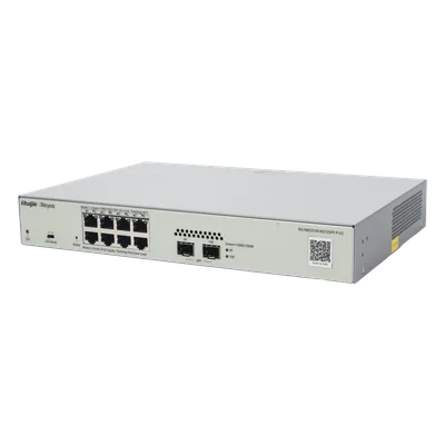 Switch Administrable PoE+ / 8 Puertos Gigabit / 2 SFP 1Gb / Capacidad 20 Gbps / Sin Ventilador / 125W PoE