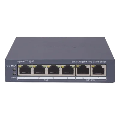 Switch PoE+ Administrable / 4 Puertos Gigabit PoE+ / 2 Puertos Uplink Gigabit / Alcance Extendido 300 m (984.3 ft) / 45 W / Gestión en Nube