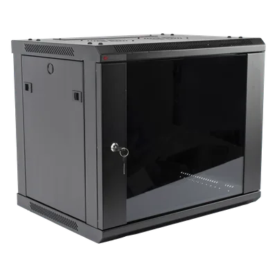 Gabinete de Pared / 9UR / 19in / Cristal Templado / 450mm Profundidad / 60kg Carga / 1.65 x 1.97 x 1.48 pies