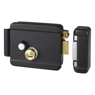 Cerradura Eléctrica con Botón de Salida / Doble Cerrojo / 12 VCD / Exterior / Apertura Derecha / 129 x 103 x 38 mm