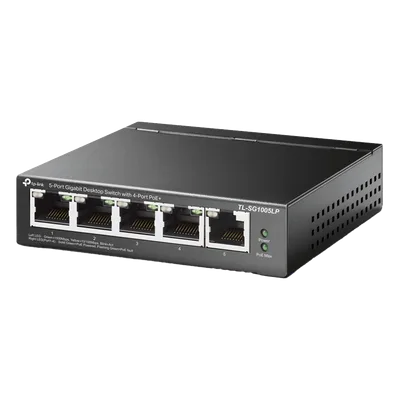 Switch Escritorio No Administrable / 5 Puertos Gigabit / 4 Puertos PoE 802.3af/at / 40 W / Sin Ventilador / 3.9 x 3.9 x 1.0 pulgadas