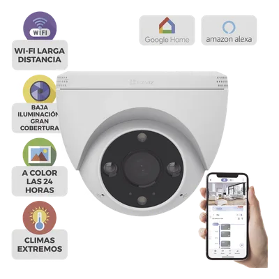 Cámara Domo IP / 3 Megapixel (2K) / Wi-Fi / Visión Nocturna Color 30 m (98.4 ft) / Detección Humana y Vehículo / IP67 / Audio Bidireccional / Ranura Micro SD 512 GB