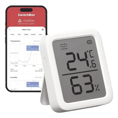 Sensor de Temperatura y Humedad / Bluetooth BLE 4.2 / Alcance 120 m (393.7 ft) / Pantalla LCD / Batería 1 Año