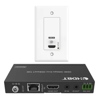Extensor HDBaseT de Placa de Pared / 4K2K@60Hz / 40 m (131.2 ft) / 1080p a 70 m (229.7 ft) / PoC / IR Bidireccional / RS-232 / HDMI 2.0b 18 Gbps