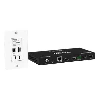 Extensor HDBaseT / 4K@60Hz / 100 m (328 ft) Cat6/6a/7 / Conmutador 2x1 HDMI/USB-C / KVM / PoE