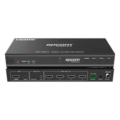 Controlador de Videowall / 1x4 HDMI / 4K@60Hz / 18 Gbps / 8 Modos de Visualización / Audio Óptico y Analógico / USB-C / RS-232 e IR