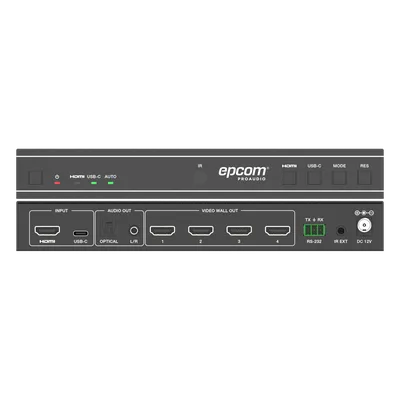 Controlador de Videowall / 1x4 HDMI / 4K@60Hz / 18 Gbps / 8 Modos de Visualización / Audio Óptico y Analógico / USB-C / RS-232 e IR