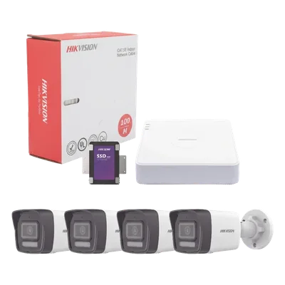 Kit de Videovigilancia IP / 4 Megapixel / NVR 4 Canales PoE+ / 4 Cámaras Bala Dual Light / IR 30 m (98.4 ft) / Luz Blanca 30 m (98.4 ft) / Audio Integrado / SSD 1 TB / Cable 100 m (328.1 ft)