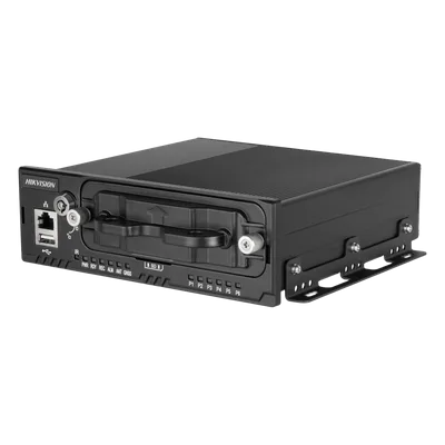 NVR Móvil / 8 Canales / 5 Megapixel / 4 Puertos PoE + 4 Vía Switch / 2 Bahías HDD / GPS Integrado / Conector M12 / 9-36 VCC