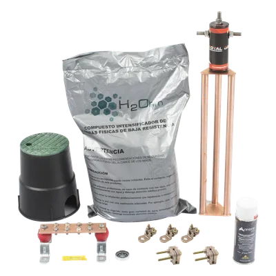Kit de Puesta a Tierra / 45 A / Resistencia < 2 Ω / Electrodo Magnetoactivo / Compuesto Higroscópico / Brújula y Nivel Integrados