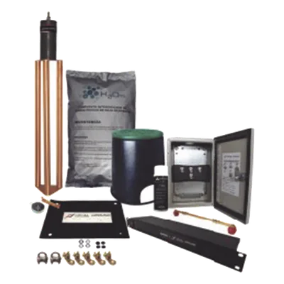 Kit de Puesta a Tierra / Resistencia < 2 Ohm / Electrodos de Cobre Electrolítico / Gabinete NEMA 4 / Compuesto Higroscópico / Data Center y Telecomunicaciones