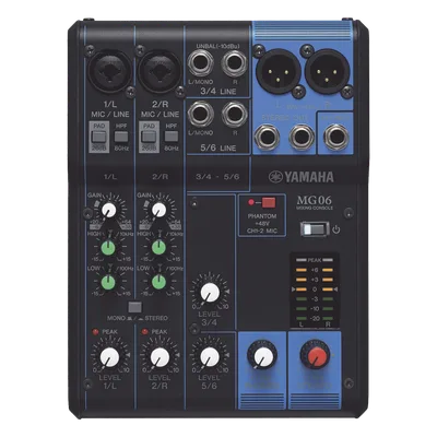 Mezcladora de Audio / 6 Canales / 2 Entradas de Micrófono / 6 Entradas de Línea / Phantom +48 V / Chasis Metálico Compacto
