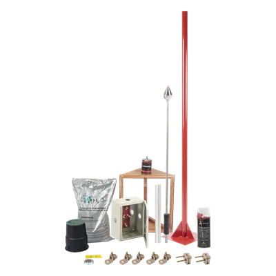Kit de Pararrayos / Diámetro 200 m / Mástil 1.2 m / Electrodo 700 A / Mejorador de Suelo 11 kg / 656 pies de Cobertura