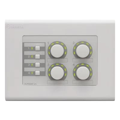 Panel de Control Digital / 4 Perillas de Volumen / 4 Switches Configurables / RS-485 / CAT5 / 8 Zonas MTX / 2 Zonas MA-PA