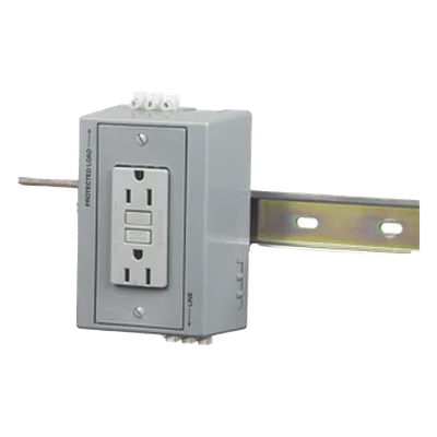 Caja Utilitaria para Riel DIN / Contacto Dúplex GFCI 15 A / 125 V / NEMA 5-15R / 2 Polos / Gris
