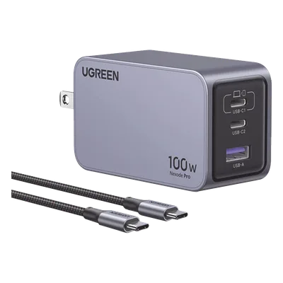 Cargador de Escritorio / 100 W / 3 Puertos / 2 USB-C + 1 USB-A / GaNInfinity / PD3.1 / QC4.0 / Caja de Aluminio