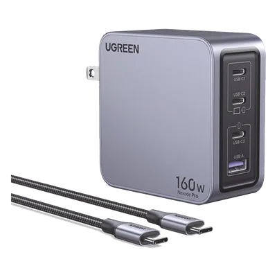 Cargador Rápido GaN / 160W Total / 4 Puertos / PD3.1 140W / PPS / UFCS / QC5 / PC 94-V0
