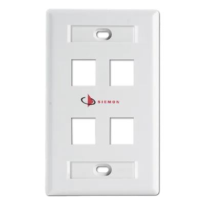 Placa de Pared Keystone / 4 Salidas / Montaje Frontal o Trasero / Hasta 6 Puertos / Color Blanco