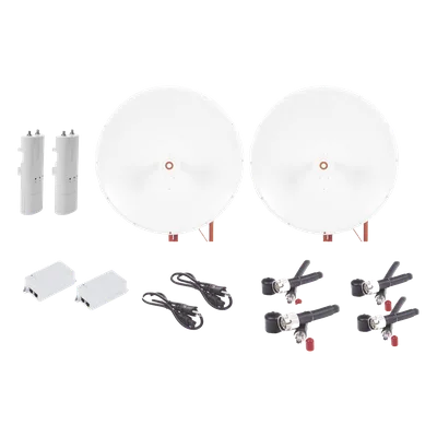 Kit Radio Punto a Punto / 500 Mbps / Antena Parabólica 34 dBi / Alcance 65 km (213.3 ft) / Frecuencia 4.9-6.5 GHz / PoE 24V