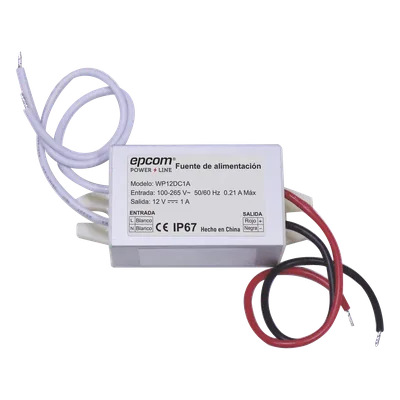Fuente de alimentación / 12 VCC / 1 A / IP67 / 46x20x30 mm / -30°C a 50°C / 100-240 VCA