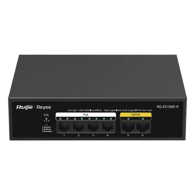Switch PoE+ / 6 Puertos 10/100 Mbps / 54W PoE Total / No Administrable / Sin Ventilador
