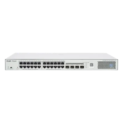 Switch Administrable L2 PoE+ / 24 Puertos Gigabit / 4 SFP Uplink 1G / 370W / Capacidad 56 Gbps / Protección 6 kV / 1U Rack