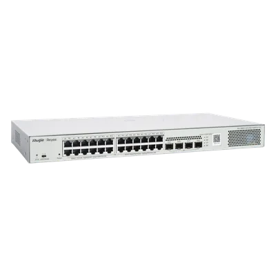Switch Administrable L2 PoE+ / 24 Puertos Gigabit / 4 SFP Uplink 1G / 370W / Capacidad 56 Gbps / Protección 6 kV / 1U Rack