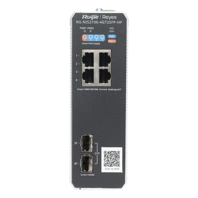 Switch Industrial PoE+ / 4 Puertos Gigabit / 1 PoE++ 60W + 3 PoE+ 30W / 2 SFP Uplink / 12 Gbps / -40°C a 75°C / Protección 6 kV