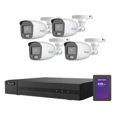 Kit TurboHD / 2 Megapixel / 4 Canales Analógicos + 1 IP / ColorVu 20 m (65.6 ft) / SSD 500 GB / Audio Integrado