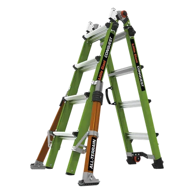 Escalera Multi-Posiciones / 6.7 m (22') / Suelos Inclinados / Bloqueo Rápido / Almohadilla Giratoria / Ruedas Tip Glide