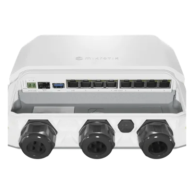 Router para Exterior / 8 Puertos PoE In/Out / 1 SFP+ 10G / IP66 / 120W PoE / ARM 64-bit 4 Núcleos / RouterOS v7