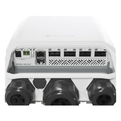 Switch / 4 puertos QSFP28 100 Gbps / Capacidad 640 Gbps / Dual fuente redundante / RouterOS v7