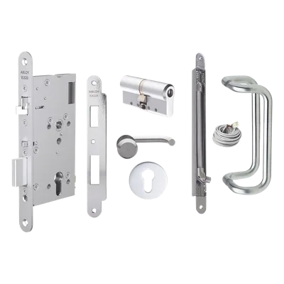 Kit de Cerradura Motorizada / Perfil Europeo / Puerta Sólida / Apertura por Control de Acceso / Emergencia por Manija Interior