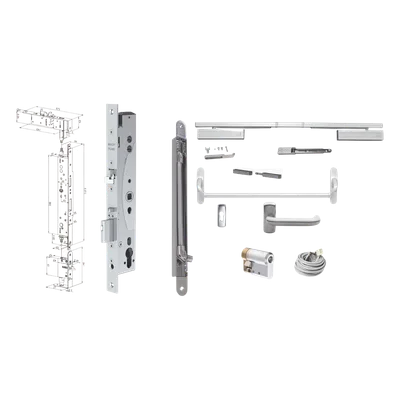 Kit de Cerradura Electrificada / Control de Acceso Integrado / Barra Antipánico / Perfil Angosto / Acero Inoxidable