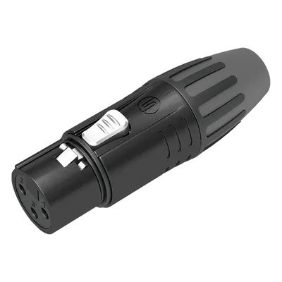 Conector XLR Hembra / Carcasa Metálica Negra / Contactos Chapados en Plata / Abrazaderas 3.5-8 mm / Diseño Compacto Sin Anillo