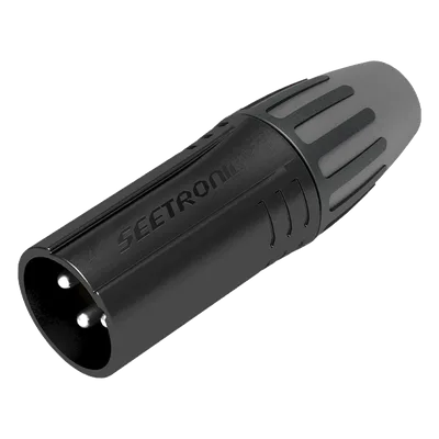 Conector XLR Macho / Chapado en Plata / Carcasa Metálica Negra / Cables 3.5 a 8 mm / Sin Anillo / Protección Poliuretano